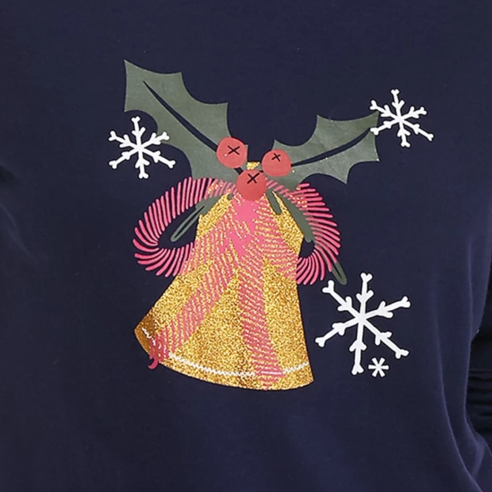 NEW Kim Rogers Christmas Holiday Navy Bell Long Sleeve Graphic Shirt Small S - Picture 4 of 6